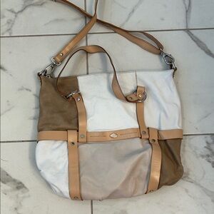 Stylish Italian Designer Tan and White Women's Bag